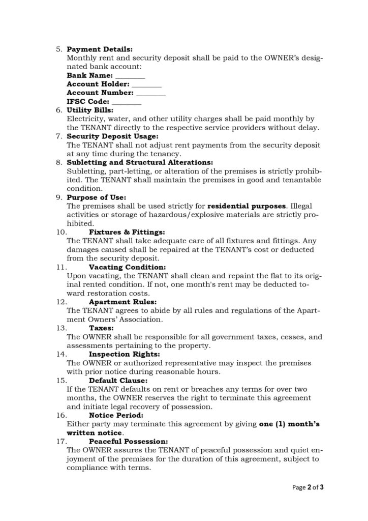 Renewal Rental Agreement Page 2