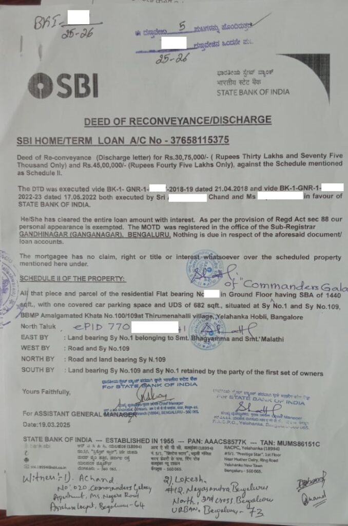 Registered Discharge Deed