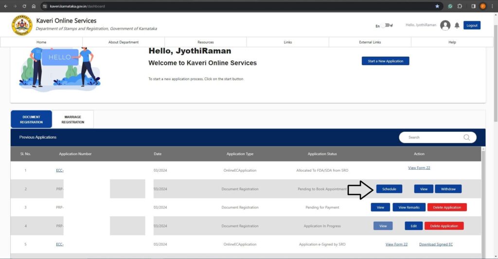 Book the registration slot 1