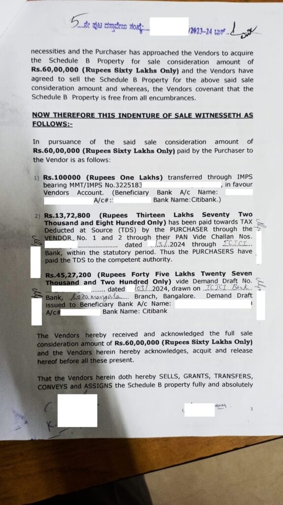 Sale Deed Transaction page