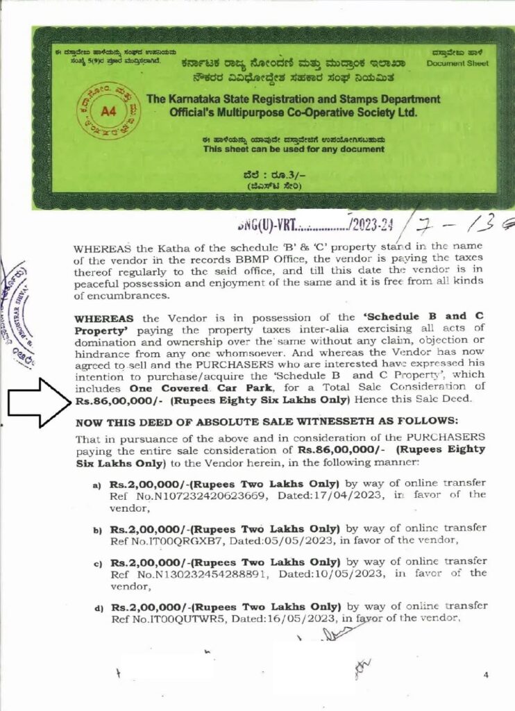 Sale Deed Consideration page