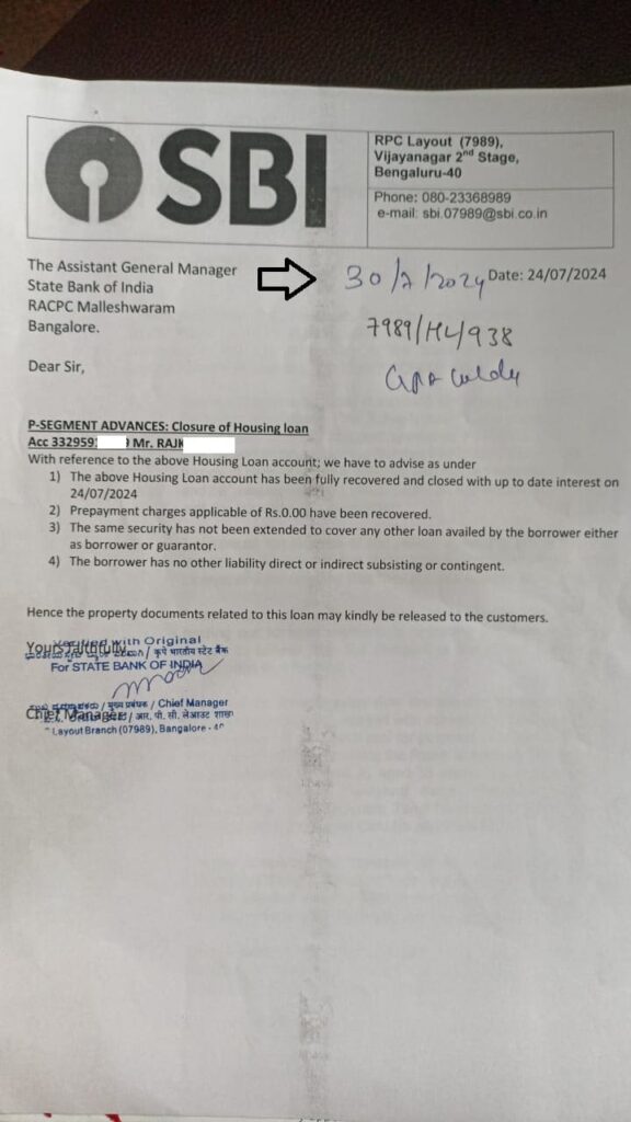 New date on loan closure letter 1