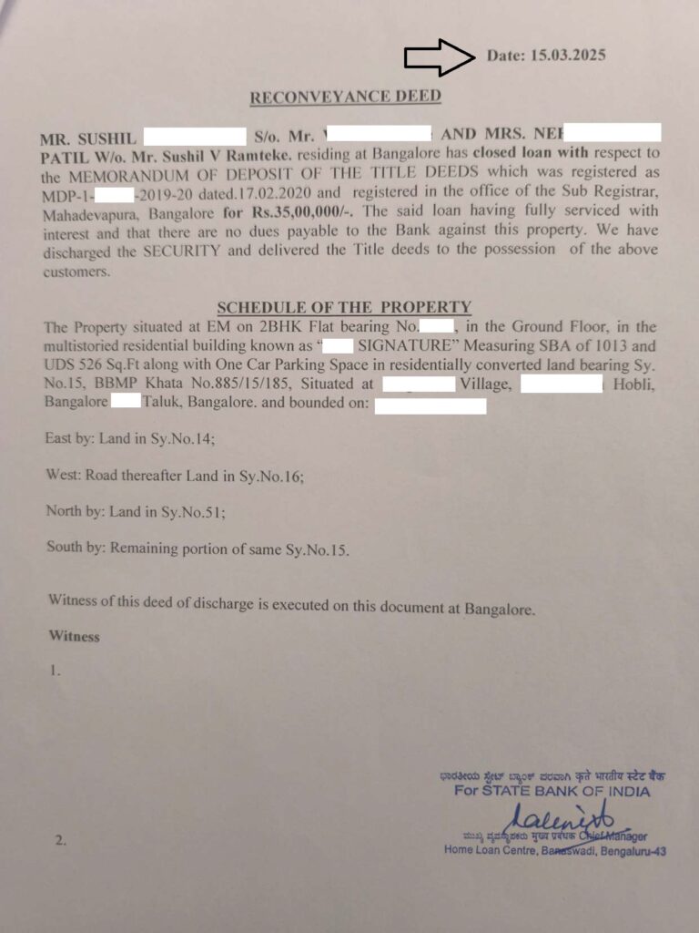 Reconveyance Deed received from bank
