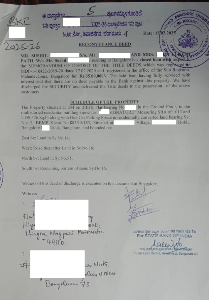 Registered Discharge deed