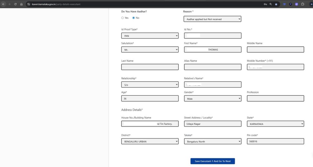 Executant 1 details of name and address