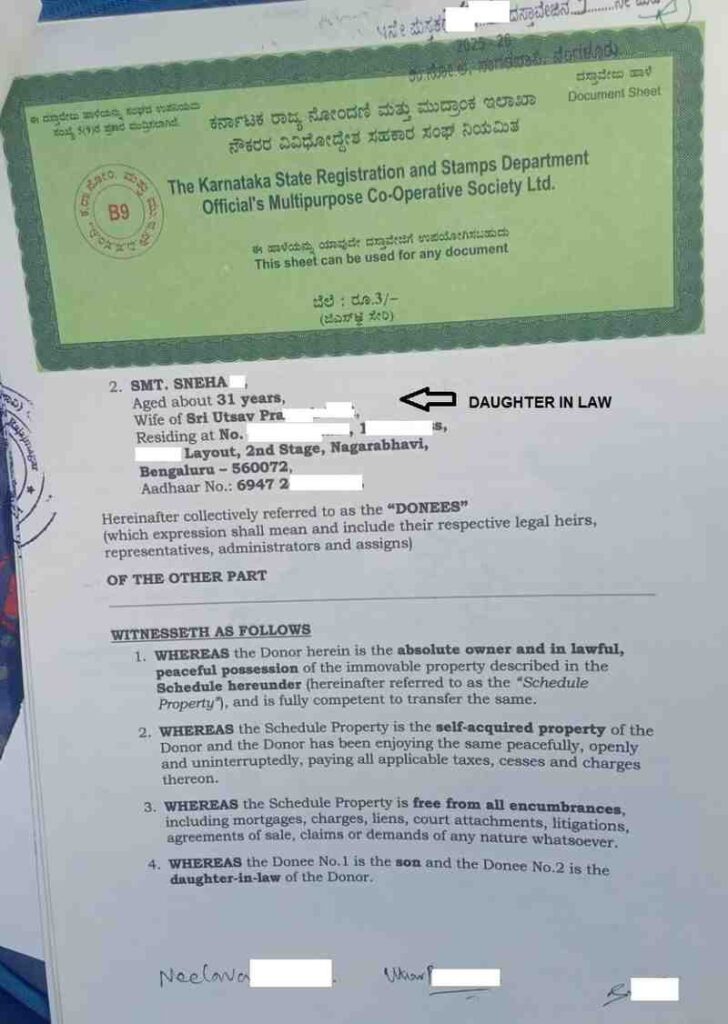 Gift Deed from Mother to Son Page 2